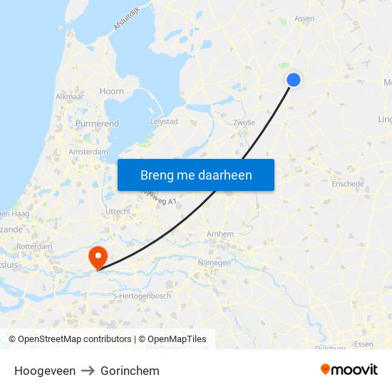Hoogeveen to Gorinchem map