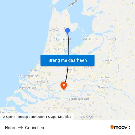 Hoorn to Gorinchem map