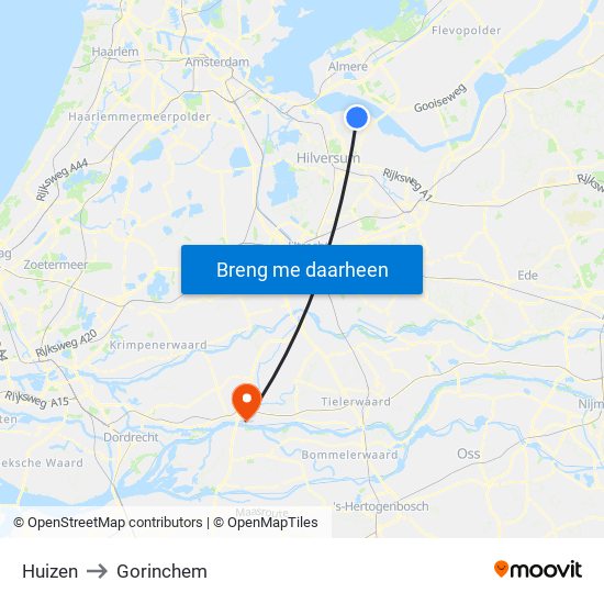 Huizen to Gorinchem map