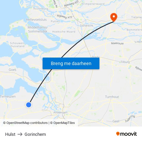 Hulst to Gorinchem map