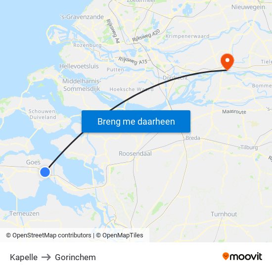 Kapelle to Gorinchem map