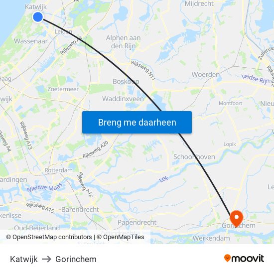 Katwijk to Gorinchem map