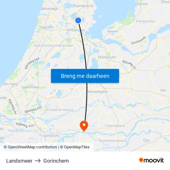 Landsmeer to Gorinchem map