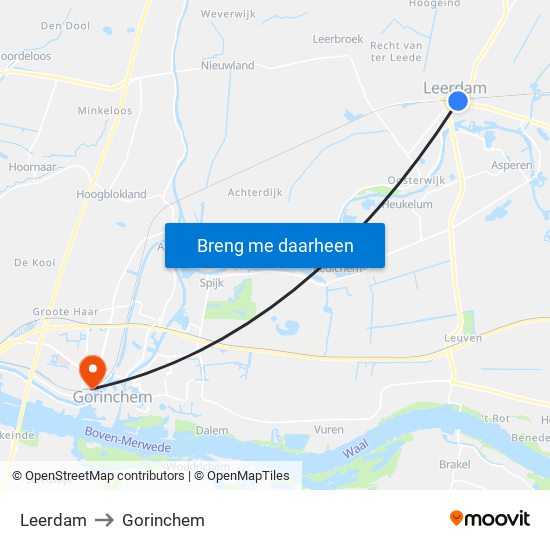 Leerdam to Gorinchem map