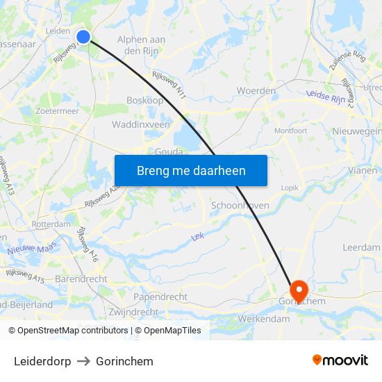 Leiderdorp to Gorinchem map