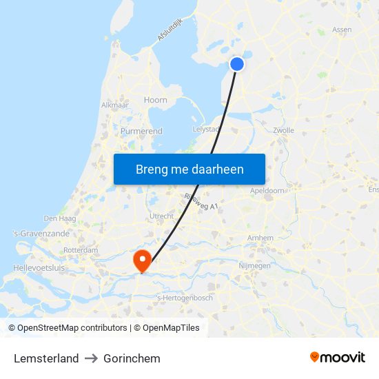 Lemsterland to Gorinchem map