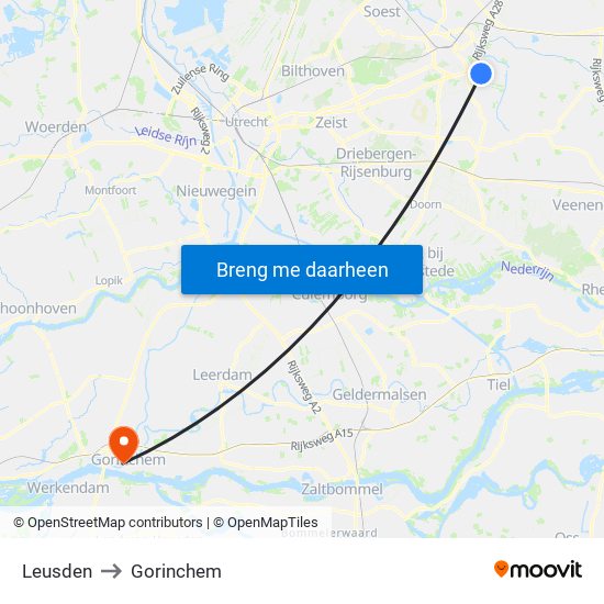 Leusden to Gorinchem map