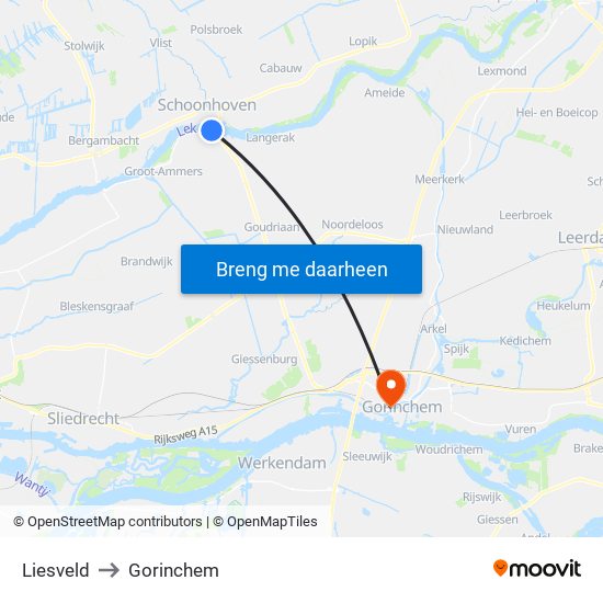 Liesveld to Gorinchem map