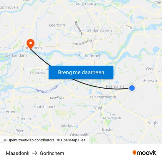 Maasdonk to Gorinchem map