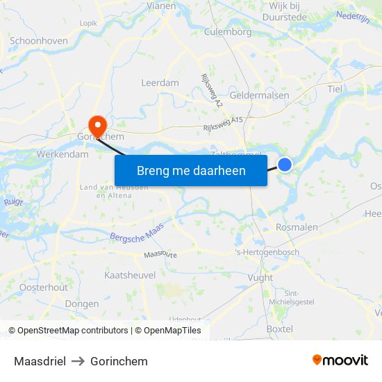 Maasdriel to Gorinchem map