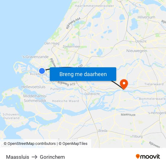 Maassluis to Gorinchem map