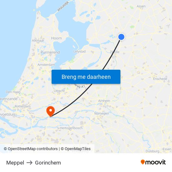 Meppel to Gorinchem map