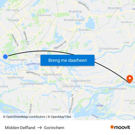 Midden-Delfland to Gorinchem map