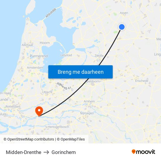 Midden-Drenthe to Gorinchem map