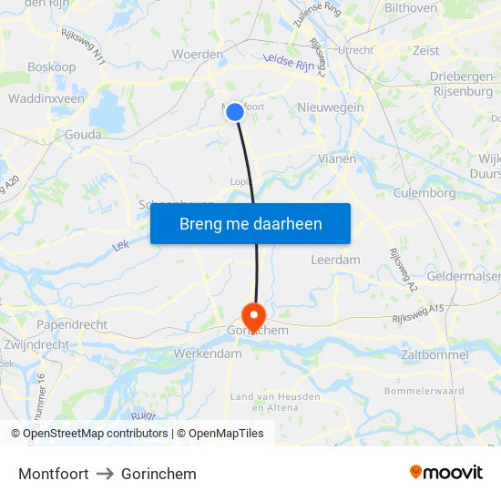 Montfoort to Gorinchem map