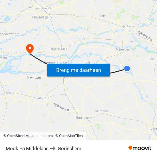 Mook En Middelaar to Gorinchem map