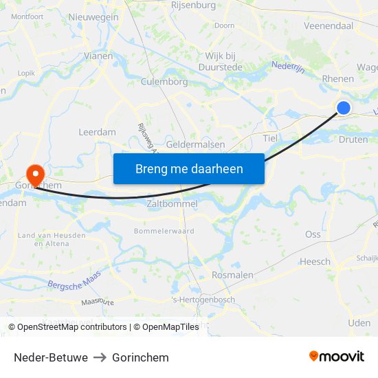 Neder-Betuwe to Gorinchem map