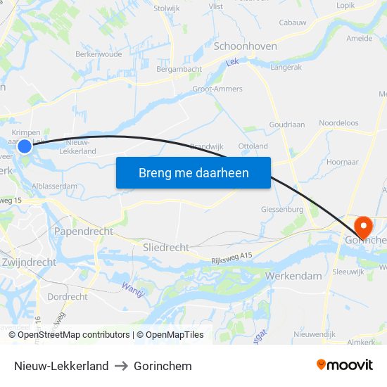 Nieuw-Lekkerland to Gorinchem map