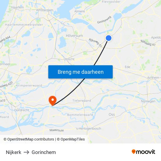 Nijkerk to Gorinchem map