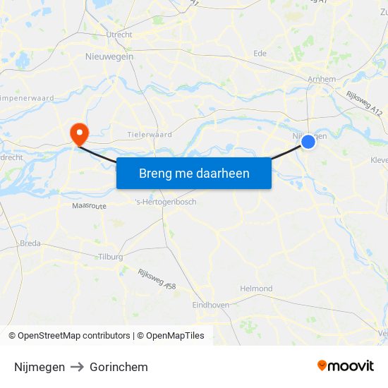 Nijmegen to Gorinchem map