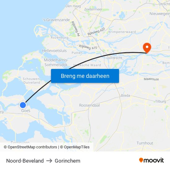 Noord-Beveland to Gorinchem map