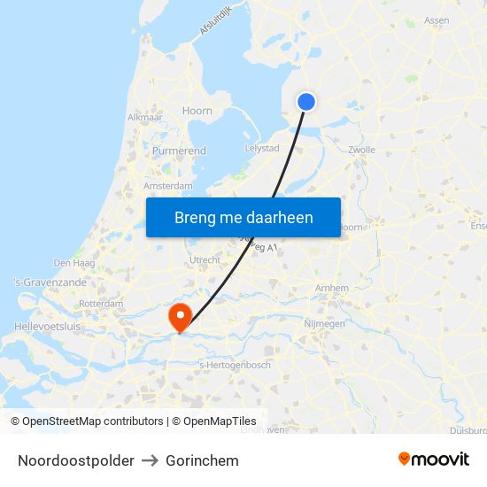 Noordoostpolder to Gorinchem map