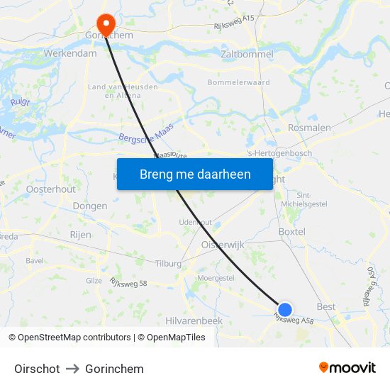 Oirschot to Gorinchem map