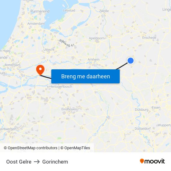 Oost Gelre to Gorinchem map