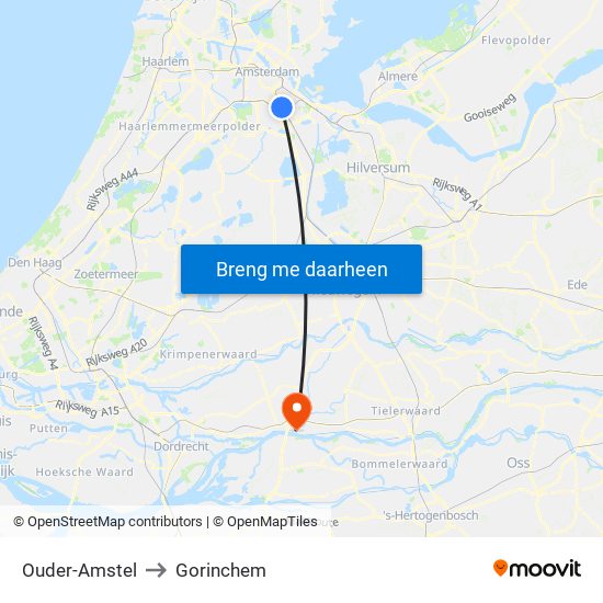 Ouder-Amstel to Gorinchem map