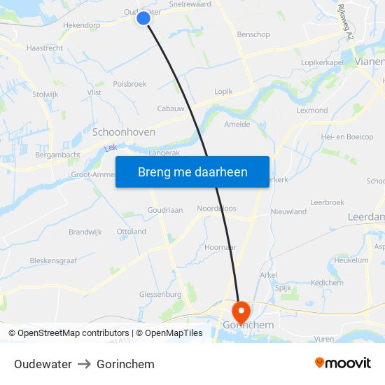 Oudewater to Gorinchem map