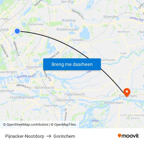 Pijnacker-Nootdorp to Gorinchem map