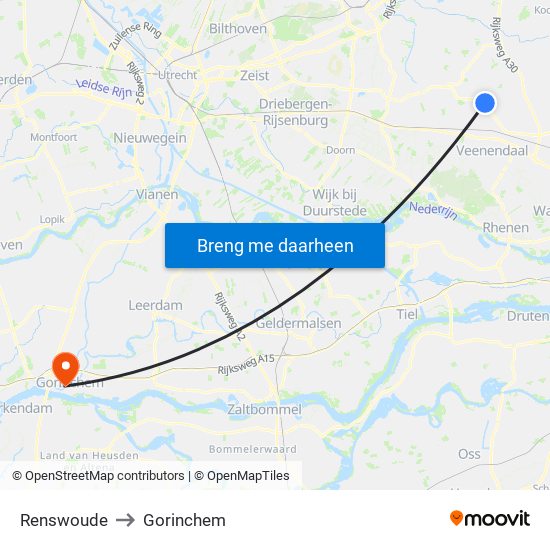 Renswoude to Gorinchem map