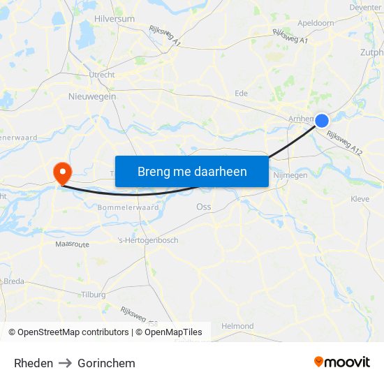 Rheden to Gorinchem map