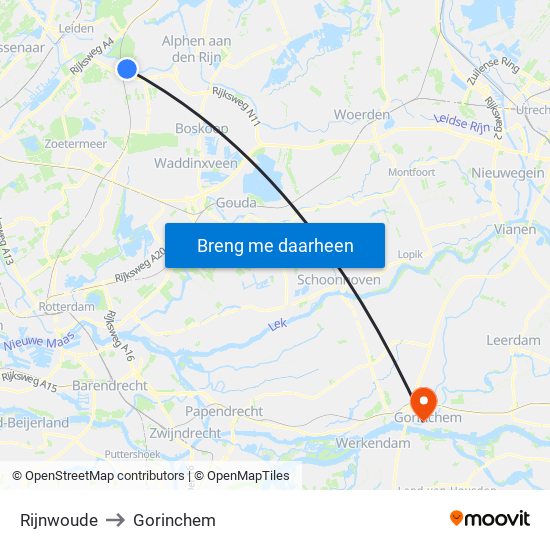 Rijnwoude to Gorinchem map