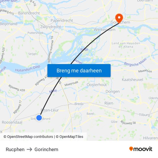Rucphen to Gorinchem map