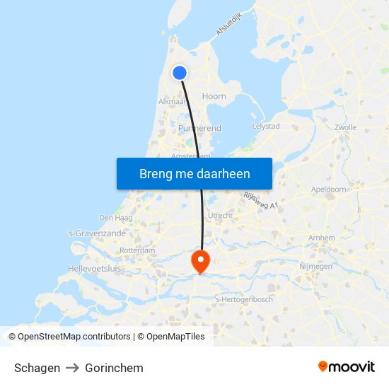 Schagen to Gorinchem map