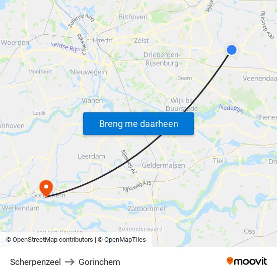 Scherpenzeel to Gorinchem map