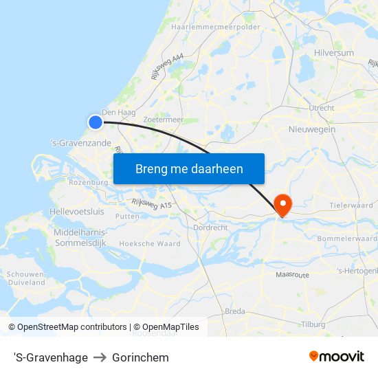 'S-Gravenhage to Gorinchem map