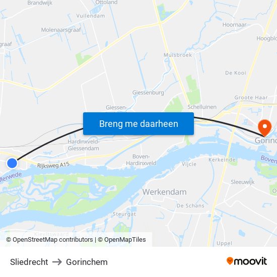 Sliedrecht to Gorinchem map