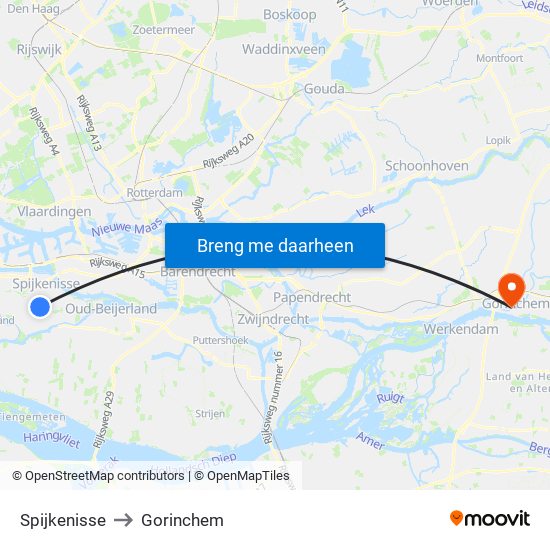 Spijkenisse to Gorinchem map