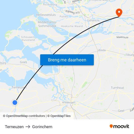 Terneuzen to Gorinchem map