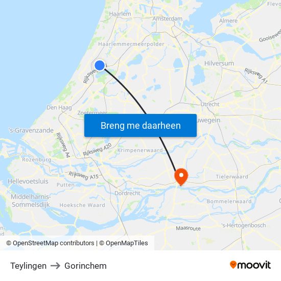 Teylingen to Gorinchem map