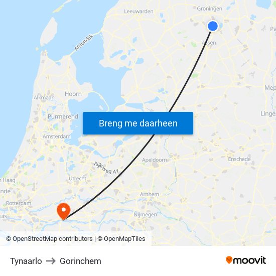 Tynaarlo to Gorinchem map