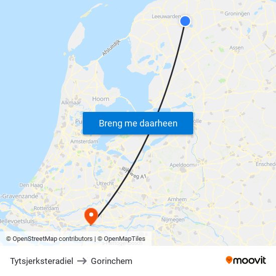 Tytsjerksteradiel to Gorinchem map