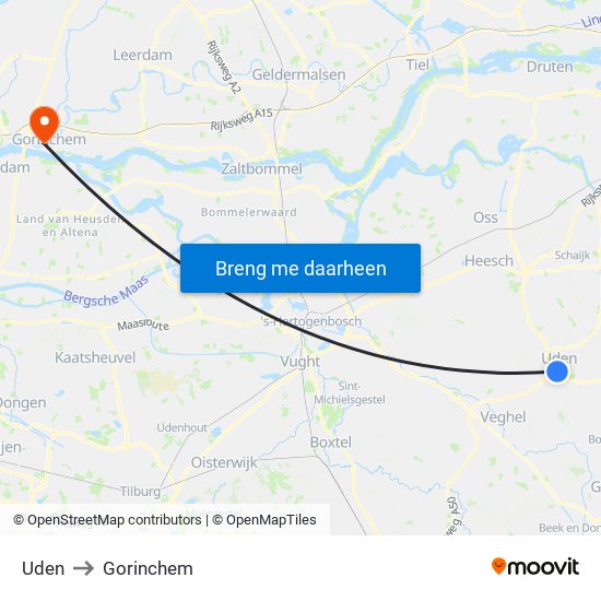 Uden to Gorinchem map