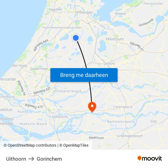 Uithoorn to Gorinchem map