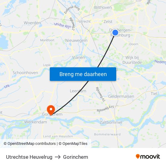 Utrechtse Heuvelrug to Gorinchem map