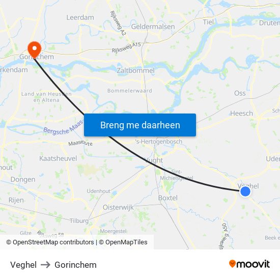 Veghel to Gorinchem map