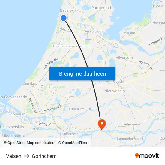 Velsen to Gorinchem map
