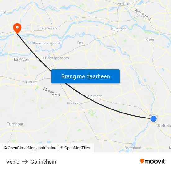 Venlo to Gorinchem map